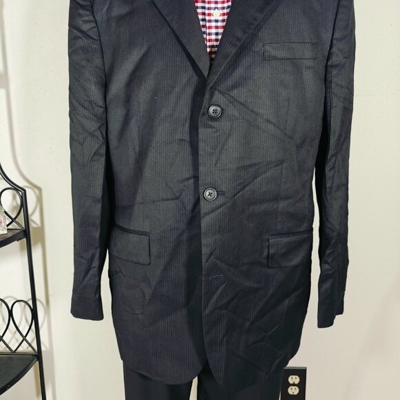 Banana Republic Men's Sport Coat Blazer Three Button Dark Navy Striped Wool 46R - Picture 9 of 15
